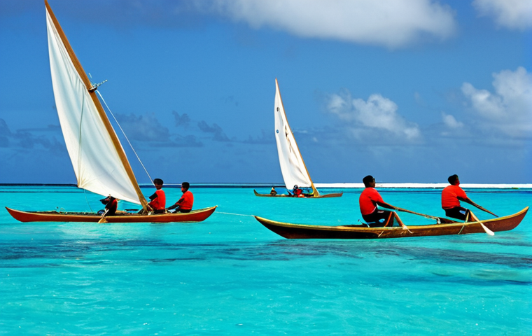 투발루의 전통 스포츠 - **Image Prompt:** "A vibrant scene of a 'Toga ka Fo' (Tug of War) competition on a sandy beach in Tu...
