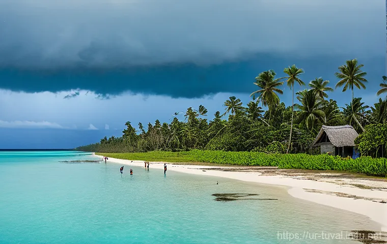 투발루에서 건강과 안전 유지 - Image Prompt 1: Tuvalu's Dynamic Weather and Community Life** 투발루에서 건강과 안전 유지 - Image Prompt 1: Tuvalu's Dynamic Weather and Community Life**