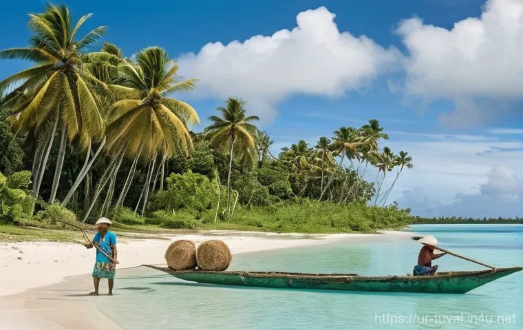 투발루의 노동 환경과 직업 종류 - Tuvaluan Daily Life: Fishing and Taro Cultivation**
"A vibrant, picturesque scene depicting daily l...