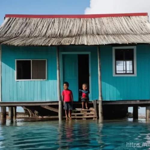 Home 26 투발루와 세계 기후 회담 - **Prompt 1: A Tuvaluan Family's Resilience Against Rising Waters**
"A poignant, wide-angle photo...