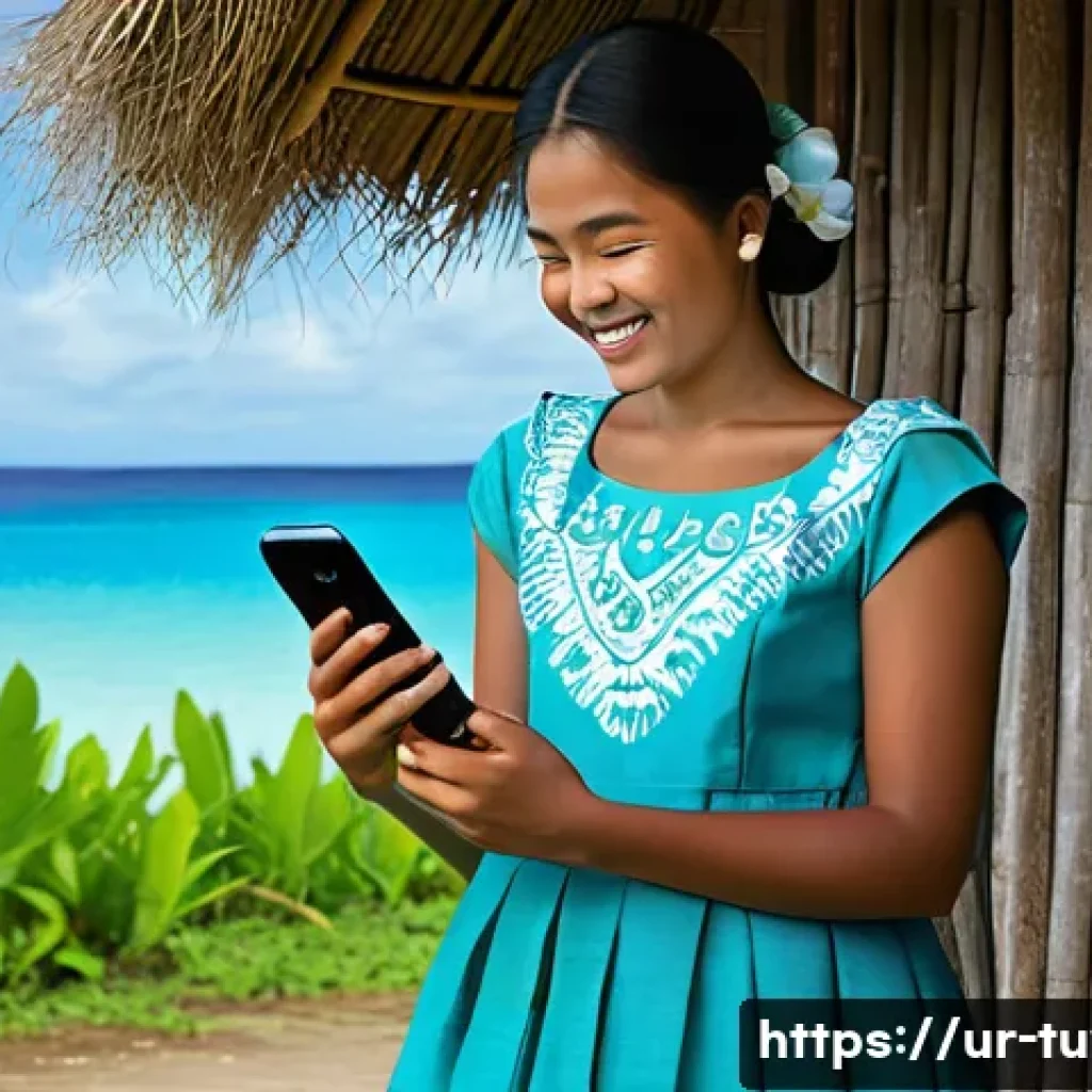 투발루에서의 은행과 금융 서비스 - **Prompt 1: Mobile Banking in a Remote Tuvaluan Village**
"A sunny, picturesque scene in a remot...