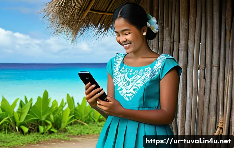투발루에서의 은행과 금융 서비스 - **Prompt 1: Mobile Banking in a Remote Tuvaluan Village**
"A sunny, picturesque scene in a remot...